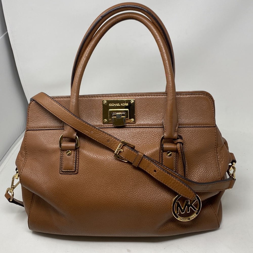 Michael Kors large brown leather satchel crossbody bag